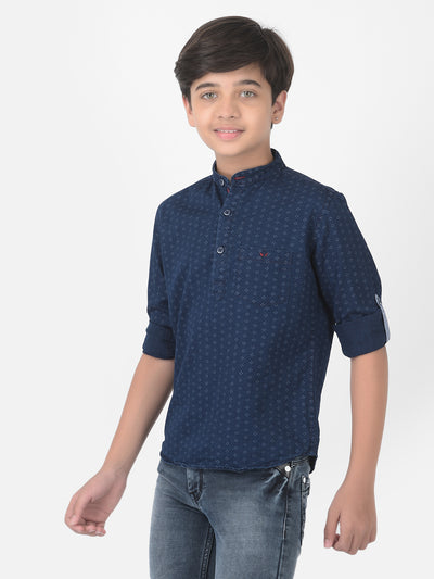 Navy Blue Printed Kurta - Boys Kurta