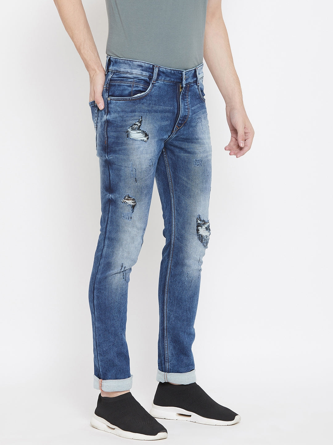 Blue Ripped Slim Fit Jeans - Men Jeans