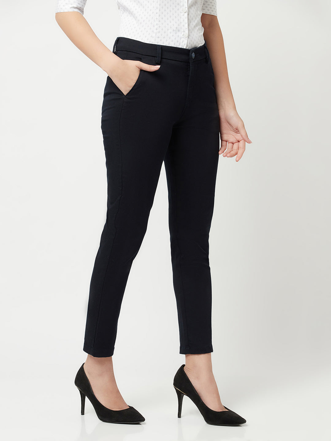 Navy Blue Trousers-Women Trousers-Crimsoune Club