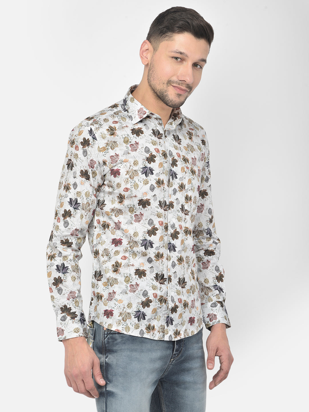 White Printed Floral Shirt - Men Shirts