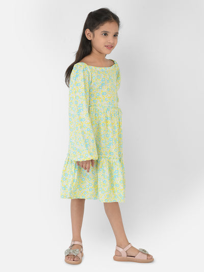 Green Floral Printed Dress - Girls Dress