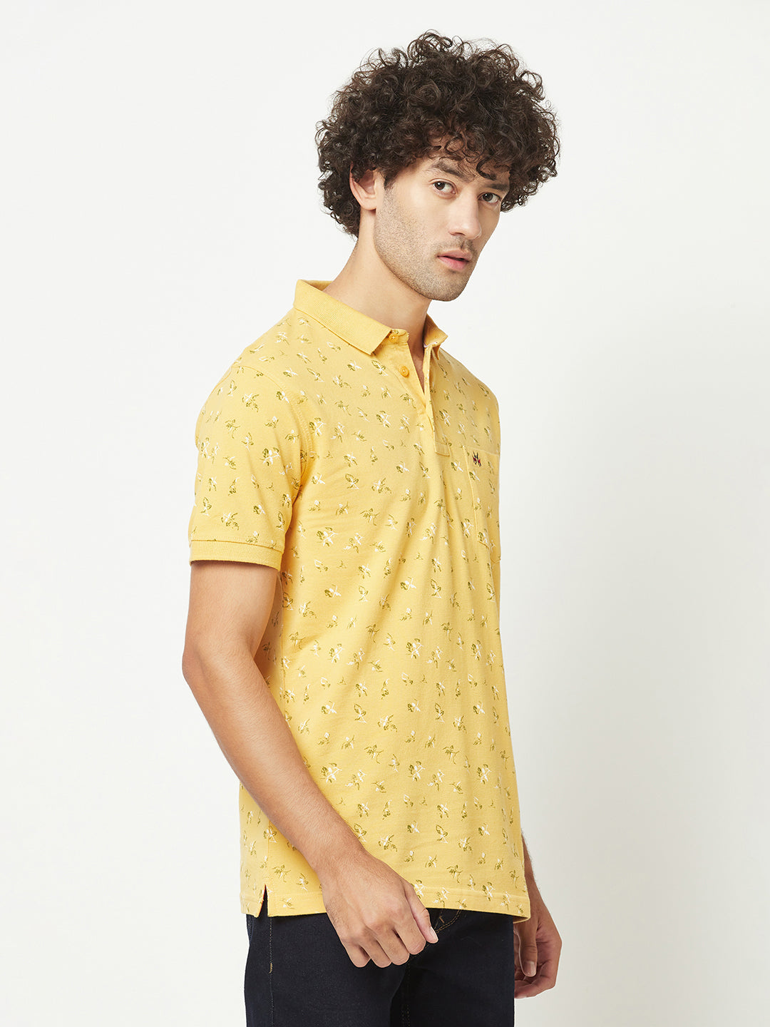  Mustard Yellow Floral Polo T-Shirt