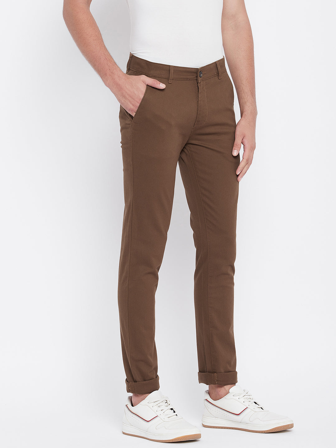 Brown Slim Fit Trousers - Men Trousers