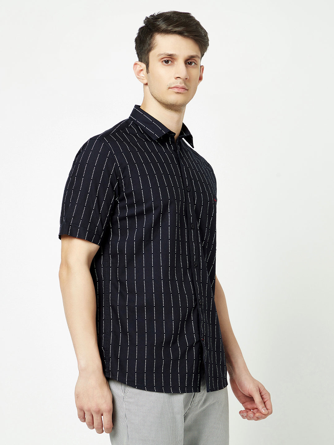  Navy Blue Dot-Stripe Shirt