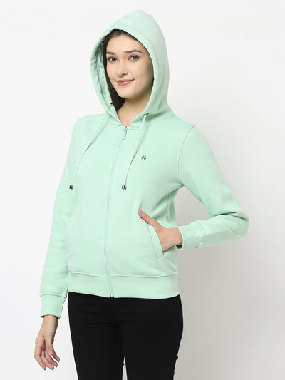 Mint Green Open-Front Sweatshirt with Zip Closure