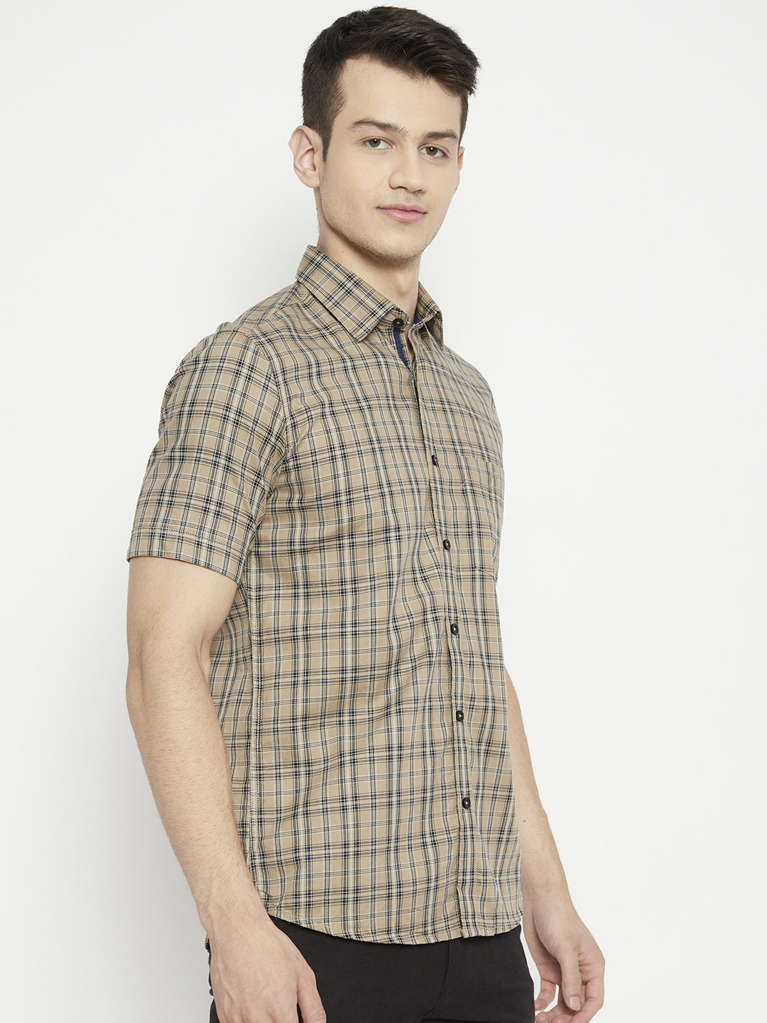 Beige Checked Slim Fit shirt - Men Shirts