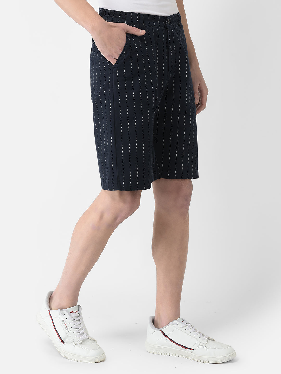  Navy Blue Striped Chino Shorts