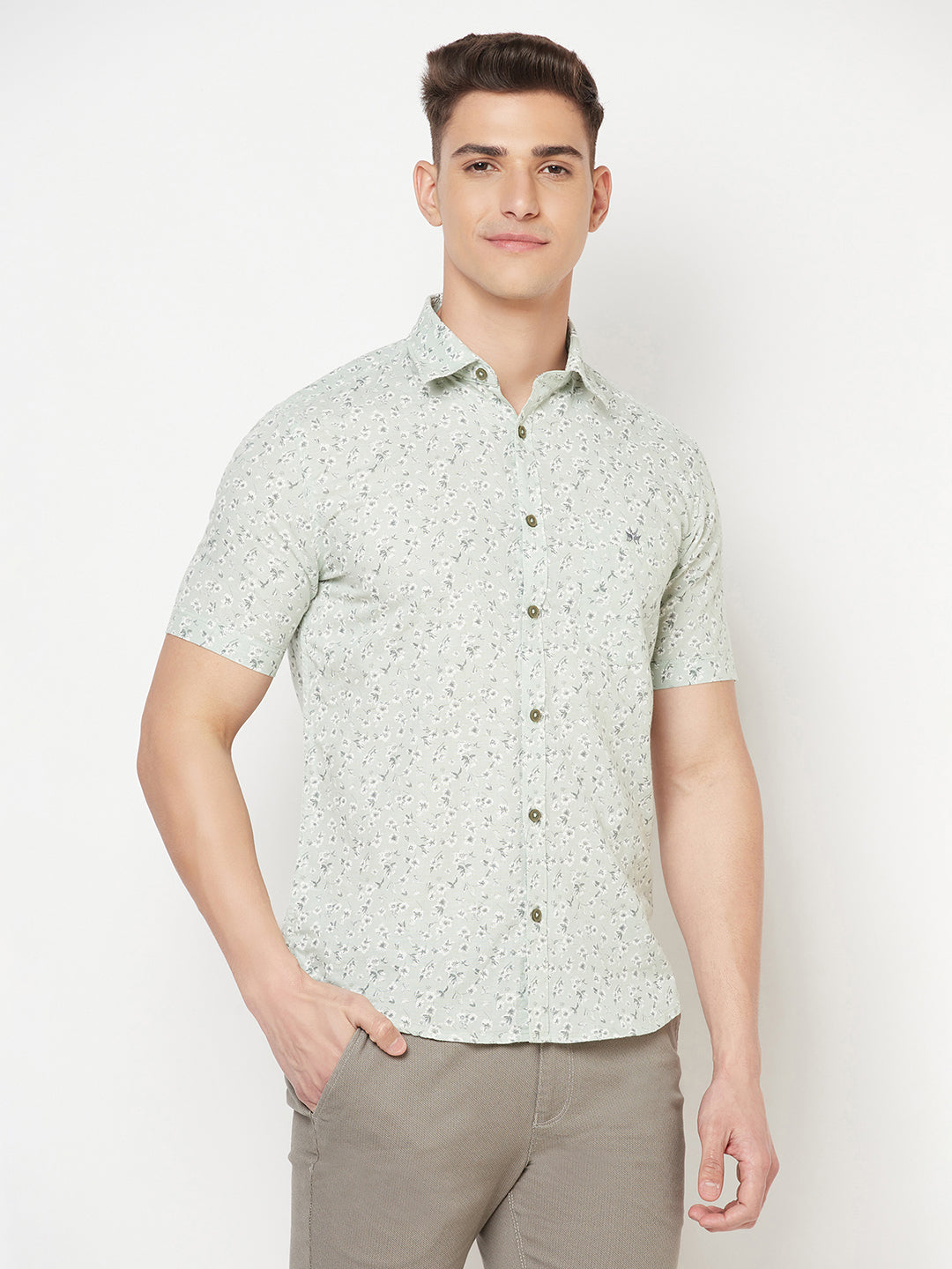 Green Floral Linen Shirt - Men Shirts