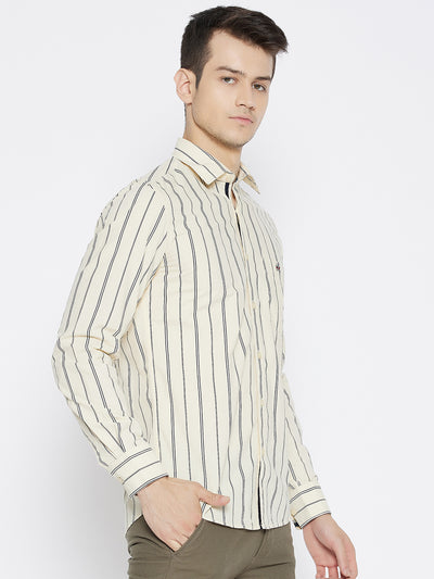 Cream Striped Slim Fit Shirt - Men Shirts