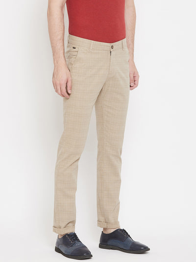 Khaki Checked Trousers - Men Trousers