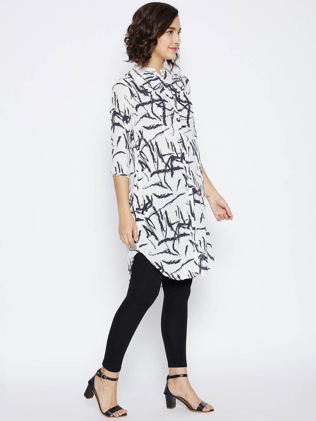 White Printed Slim Fit Kurta - Women Kurtas