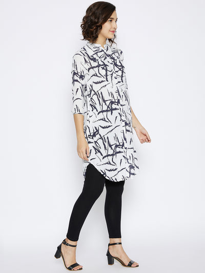 White Printed Slim Fit Kurta - Women Kurtas