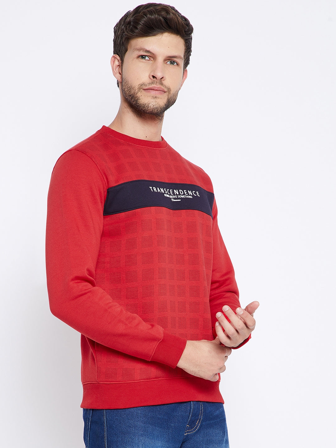 Red Printed Round Neck Sweatshirt - Men Sweatshirts