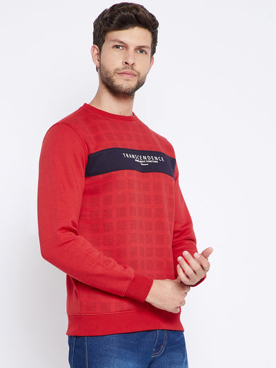 Red Printed Round Neck Sweatshirt - Men Sweatshirts