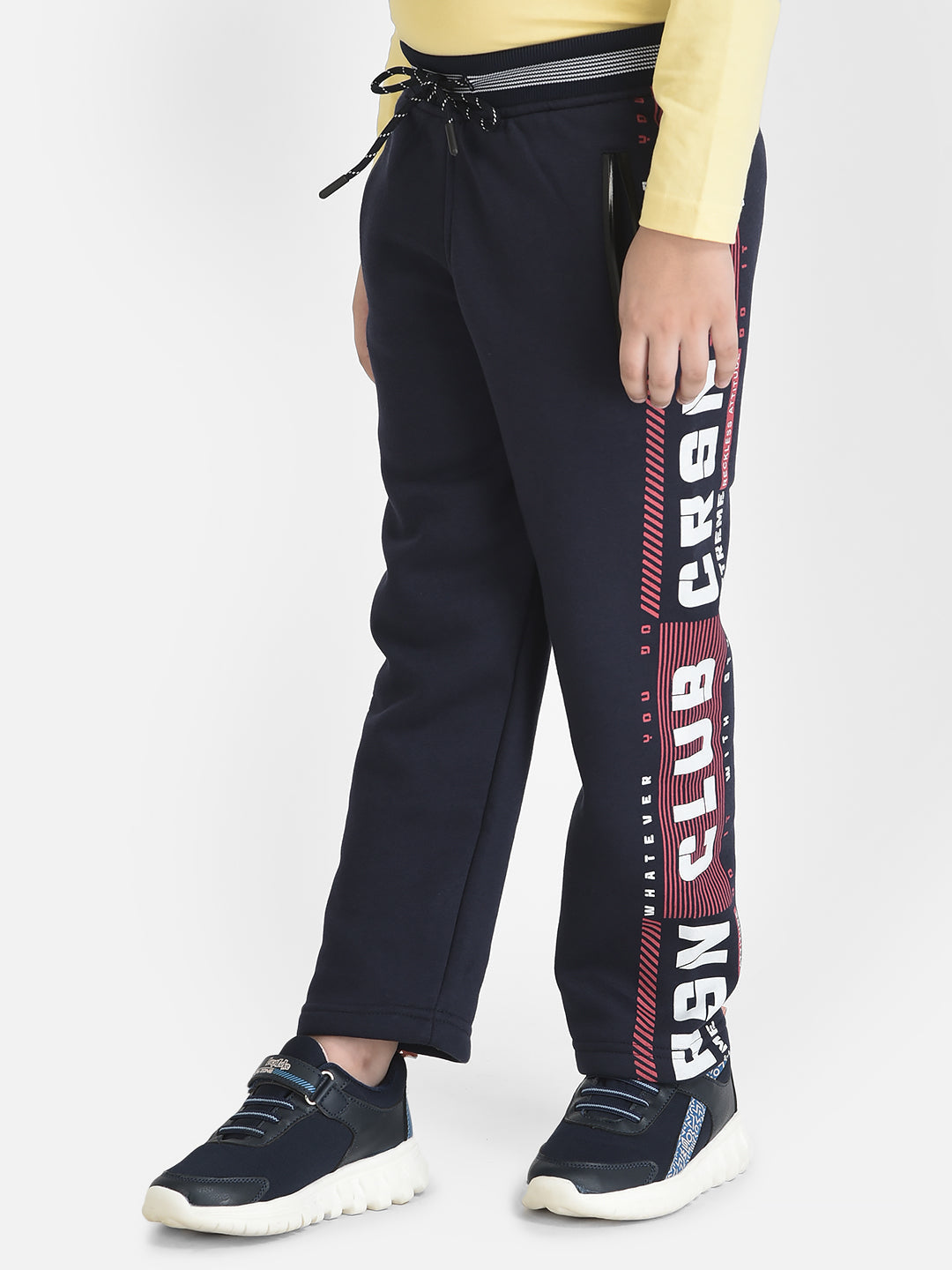 Navy Blue Track Pants with Typographic Detailing 