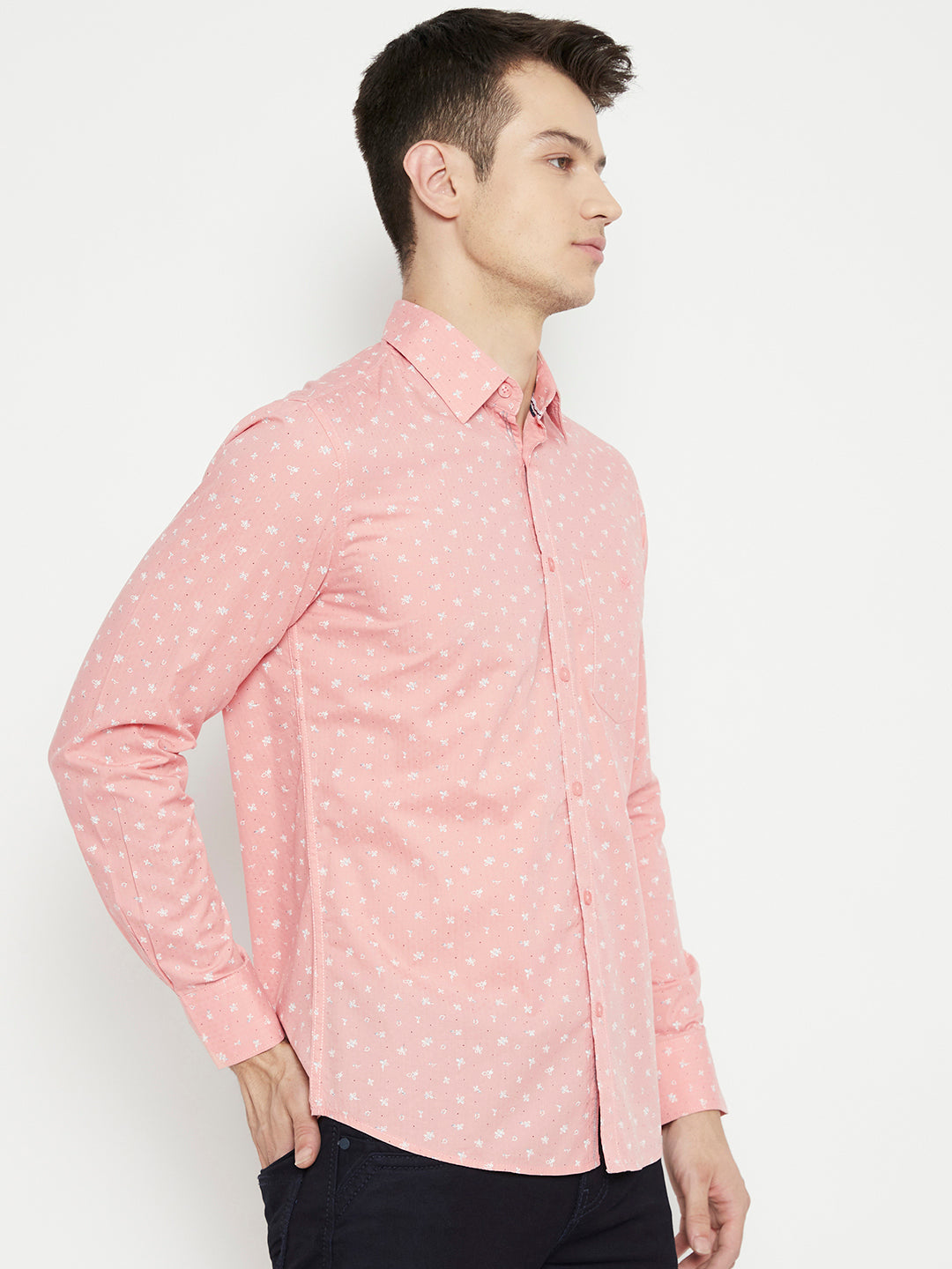 Peach Floral Printed Slim Fit shirt - Men Shirts