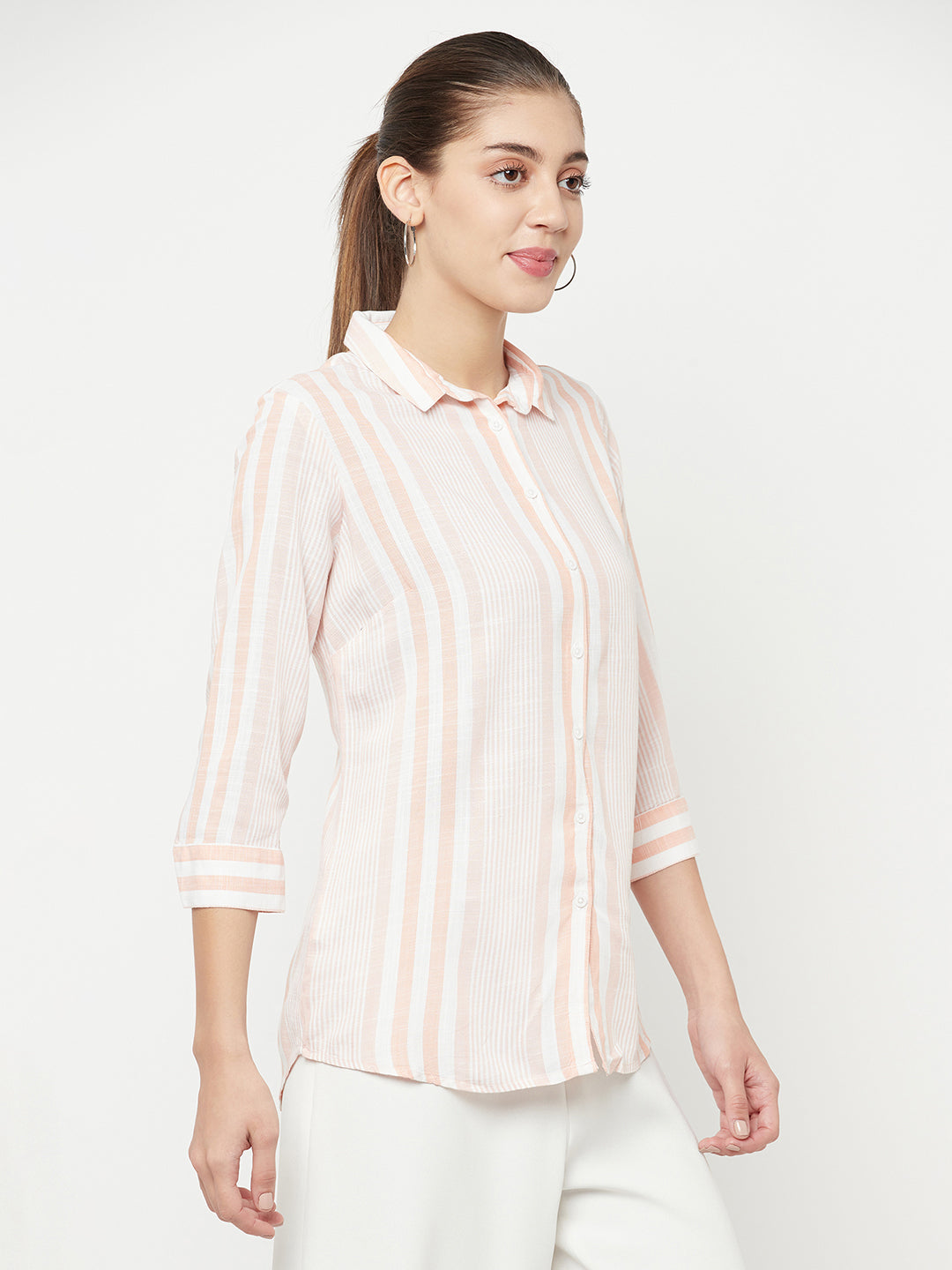 Pink Striped Casual Shirt - Women Shirts