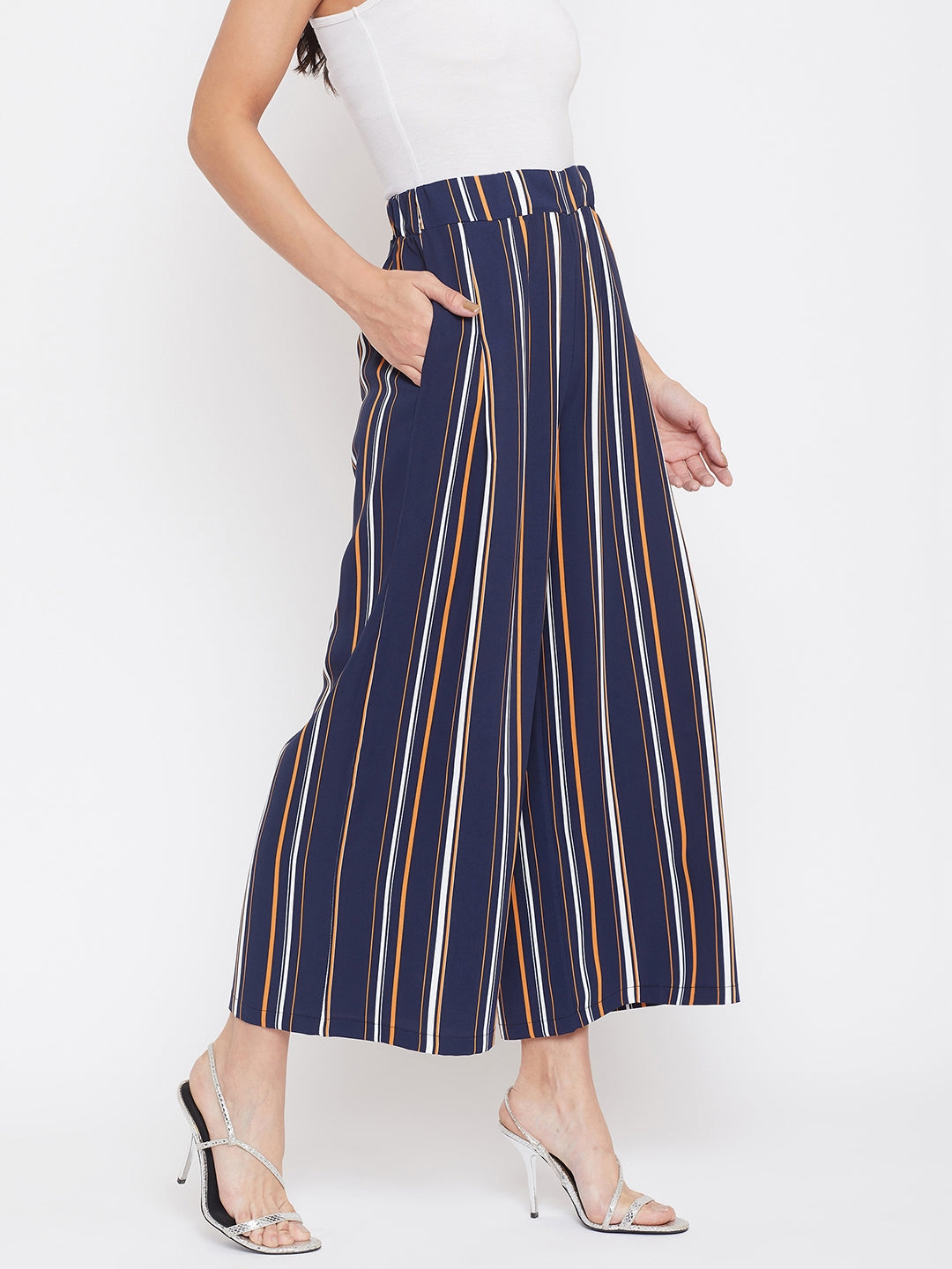 Striped Flared Parallel Trousers - Women Trousers