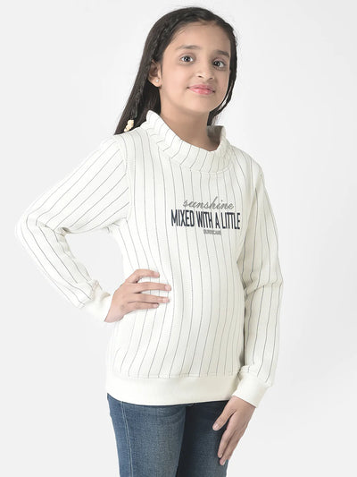  White Striped Cowl Sweatshirt