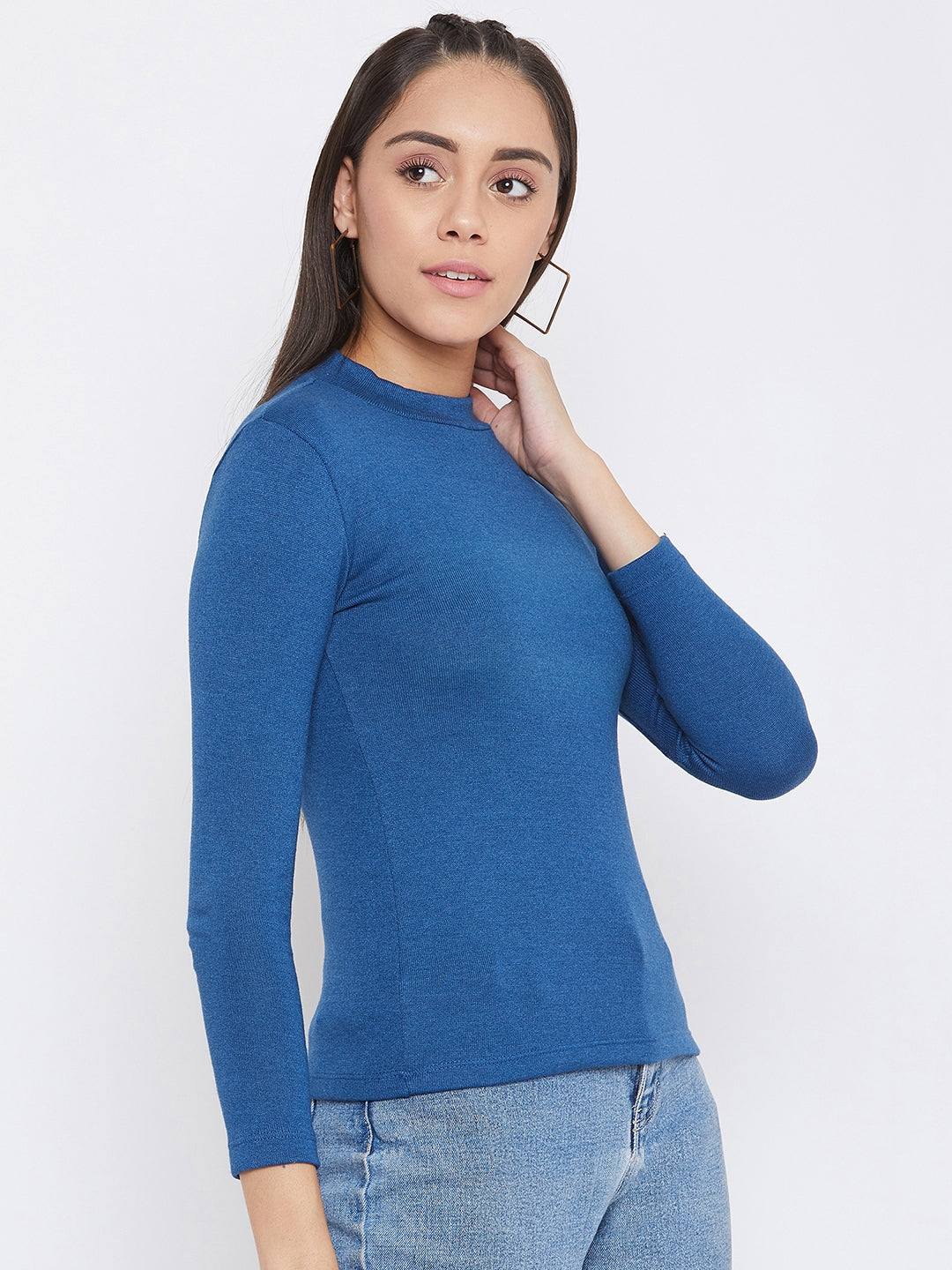 Blue Round Neck Sweatshirt - Women Sweatshirts