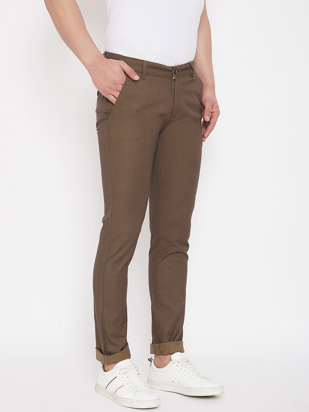 Brown Slim Fit Trousers - Men Trousers