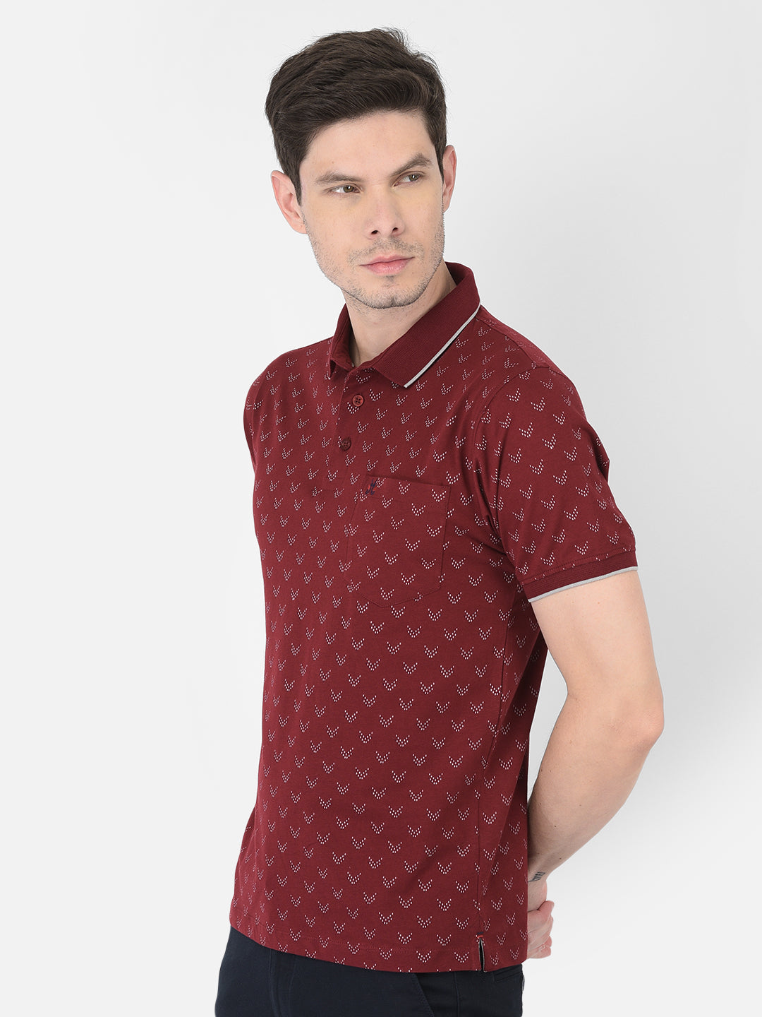 Maroon Printed Polo T-Shirt - Men T-Shirts