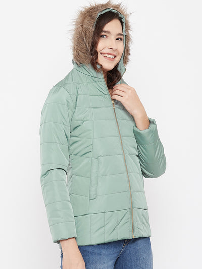 Mint Green Hooded Jacket - Women Jackets