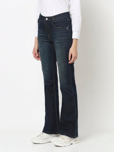 Blue Bell-Bottoms with Heavy Wash Effect