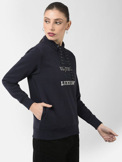  Navy Blue Sequenced Typography Sweatshirt 