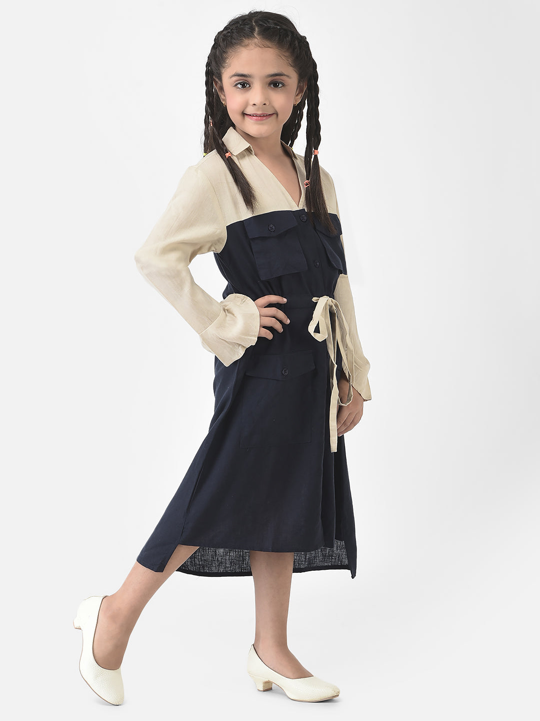  Navy Blue Dress with Patch Pocket Detailing 