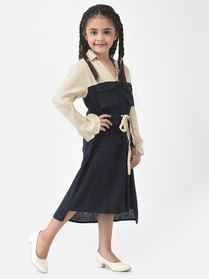  Navy Blue Dress with Patch Pocket Detailing 