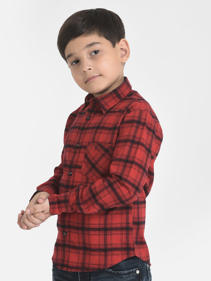 Red Tartan Checked Shirt-Boys Shirts-Crimsoune Club