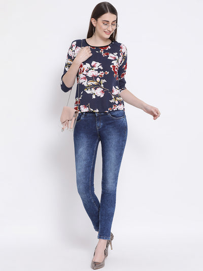 Navy Blue Floral Top - Women Tops