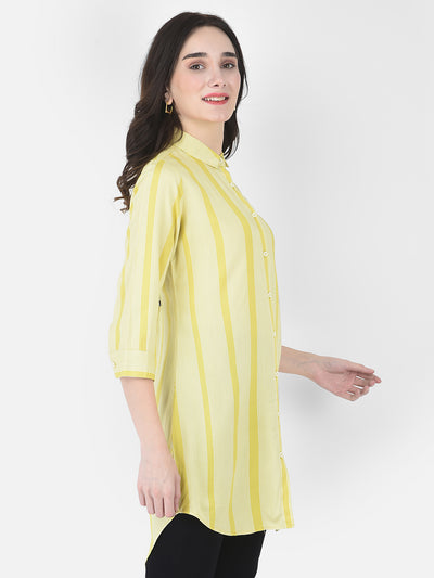 Yellow Striped Longline Shirt - Women Shirts