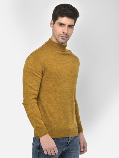 Mustard Solid Mock Neck Sweater-Men Sweaters-Crimsoune Club