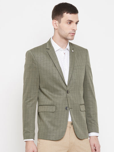 Olive Checked Blazer - Men Blazers