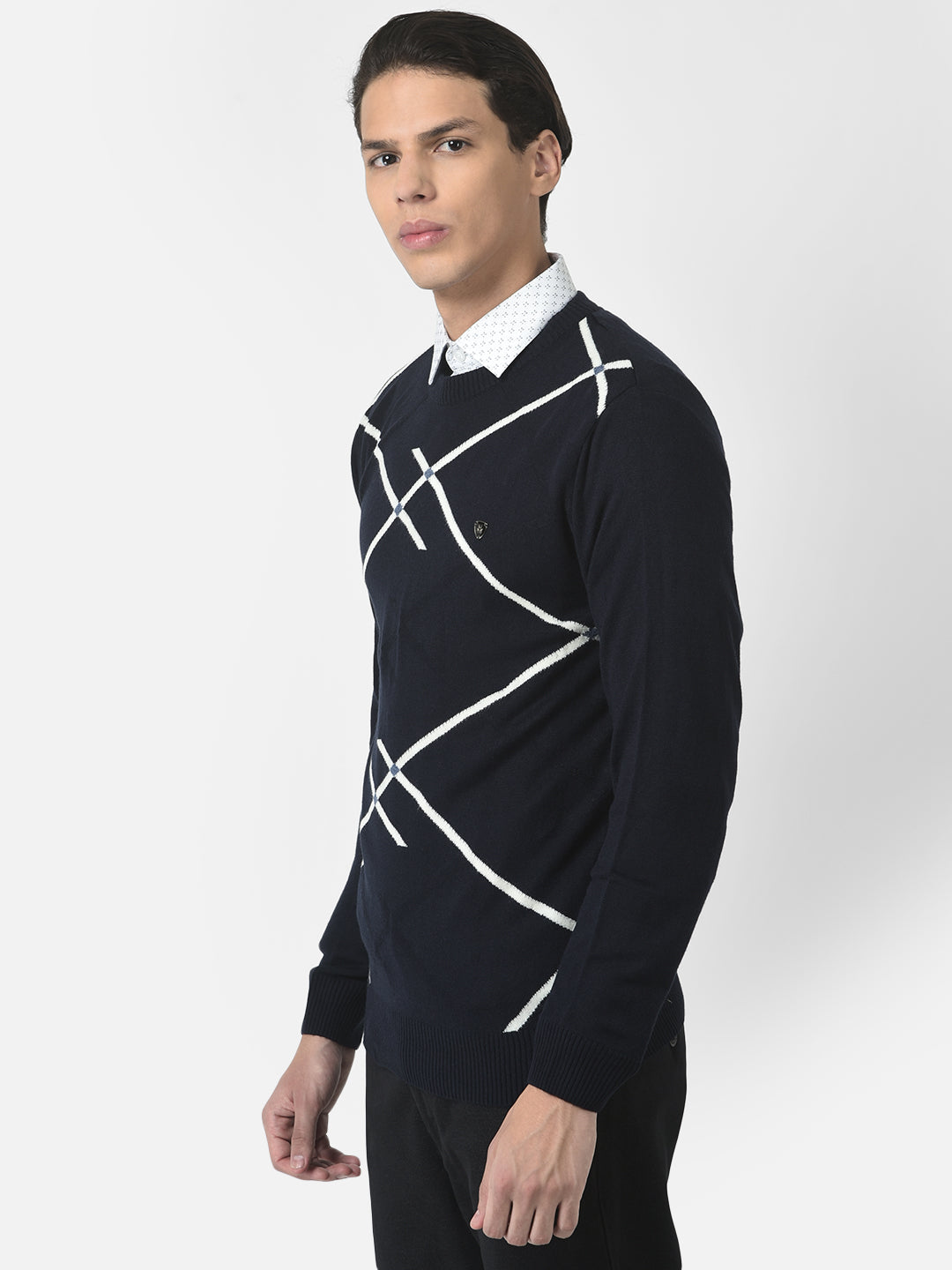 Navy Blue Sweater in Abstract Print 
