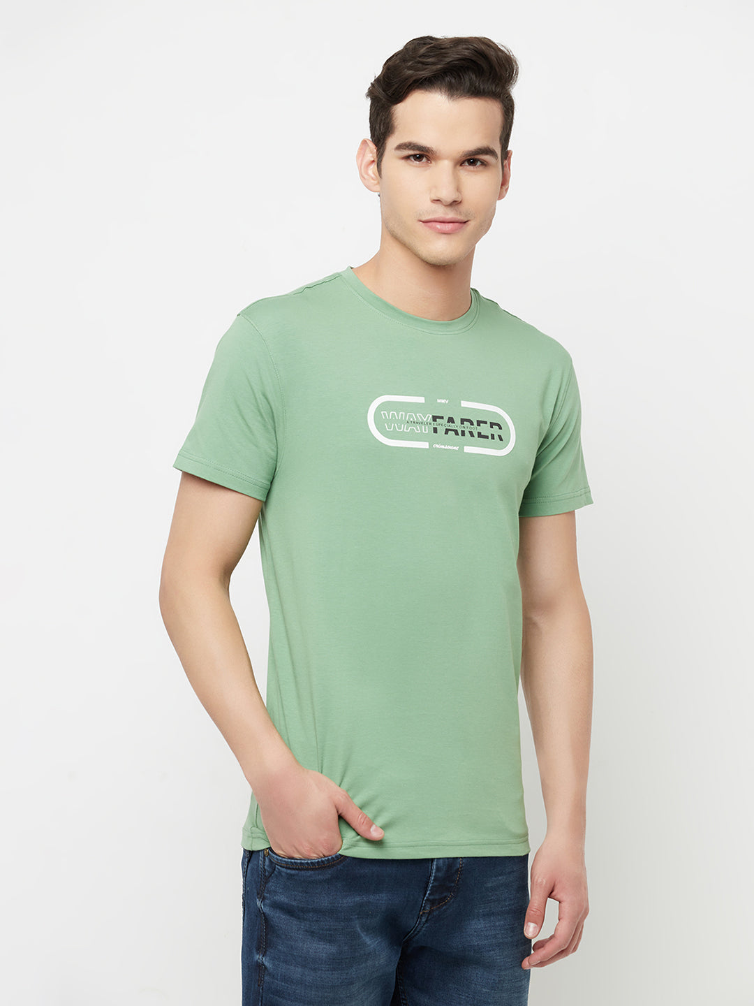 Green Printed Round Neck T-Shirt - Men T-Shirts