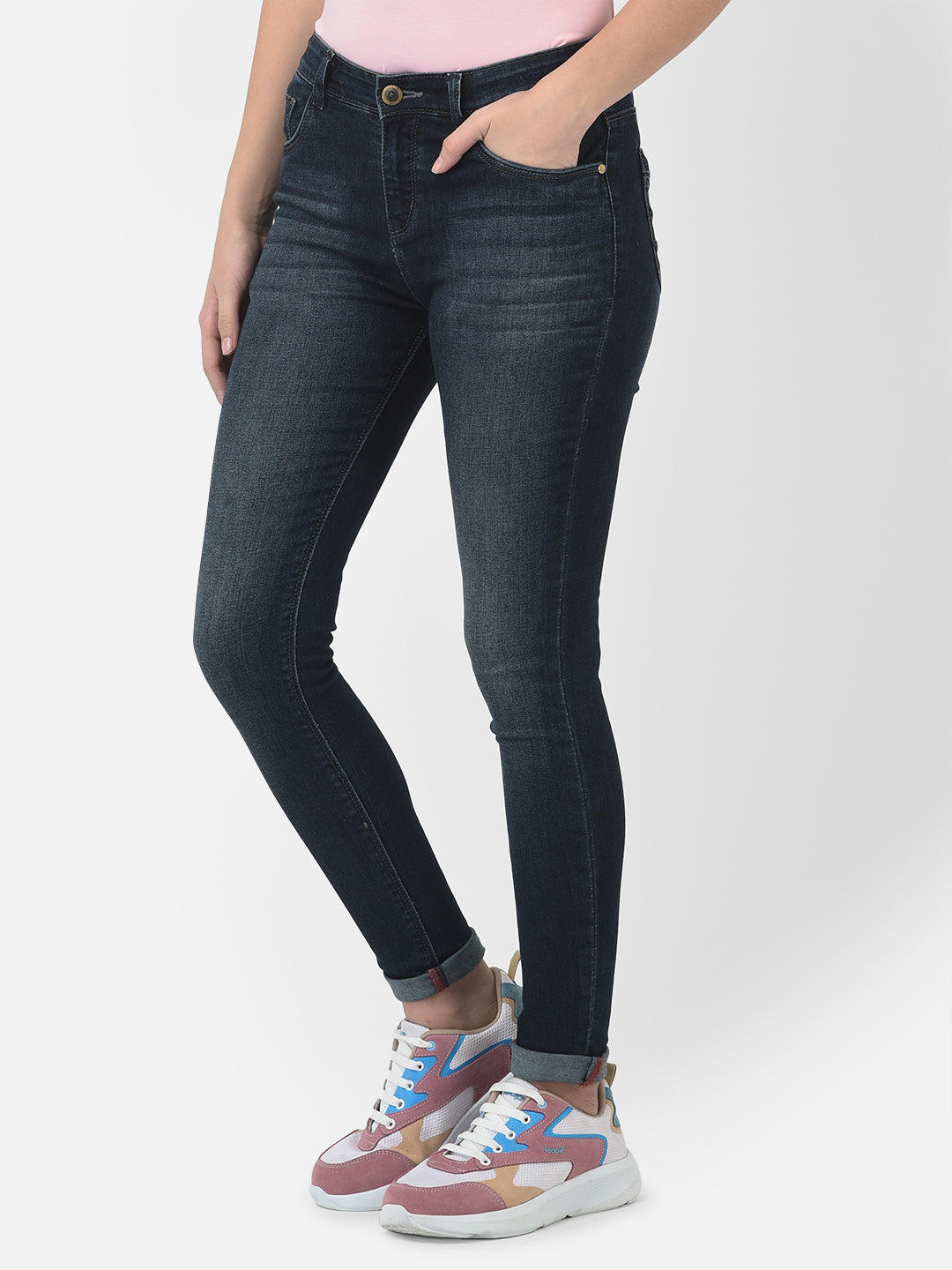 Blue Faded Jeans-Women Jeans-Crimsoune Club