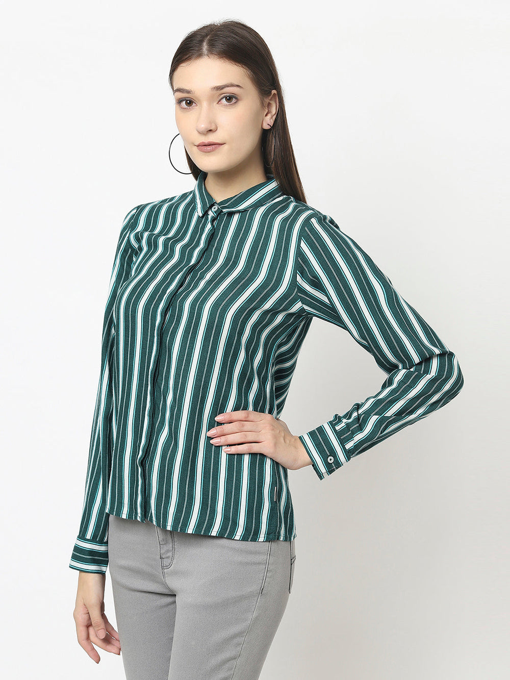 Teal Green Shirt in Stripes