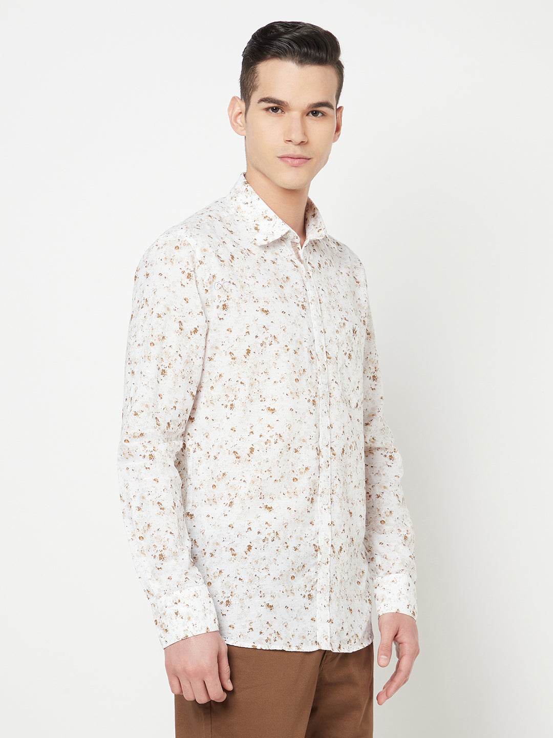 White Printed Linen Shirt - Men Shirts