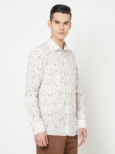 White Printed Linen Shirt - Men Shirts