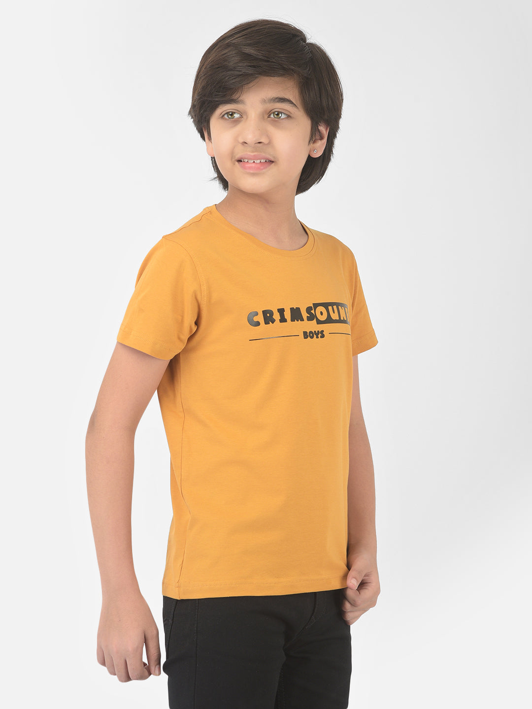 Mustard Printed Round Neck T-shirt - Boys T-Shirts