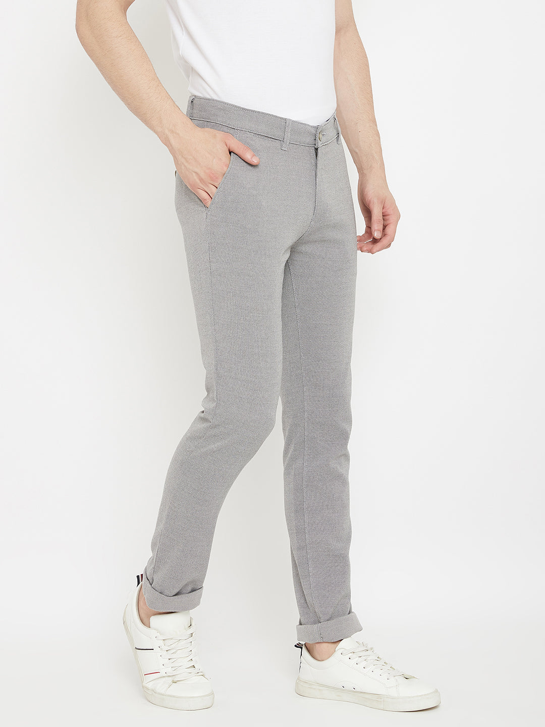Grey Slim Fit Trousers - Men Trousers