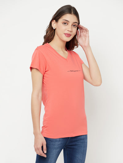 Pink Printed V-Neck T-Shirt - Women T-Shirts