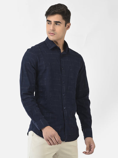  Navy Blue Shirt in Abstract Print
