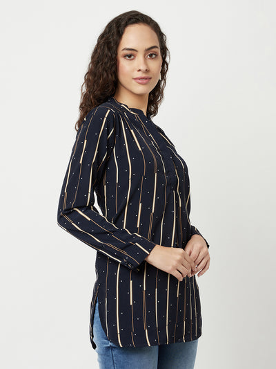 Navy Blue Abstract Printed Top-Women Tops-Crimsoune Club