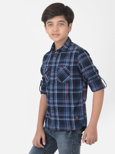 Navy Blue Multi Pockets Checked Shirt - Boys Shirts