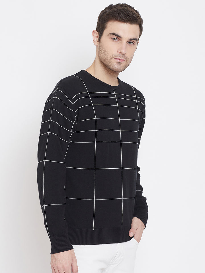 Black Printed Round Neck Sweater - Men Sweaters