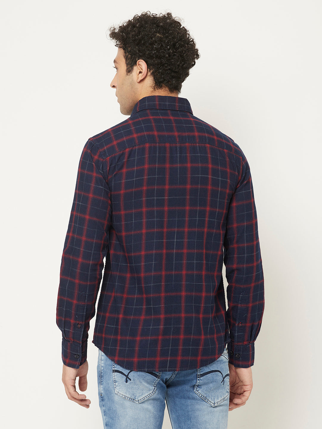 Navy Blue and Red Checkered Shirt